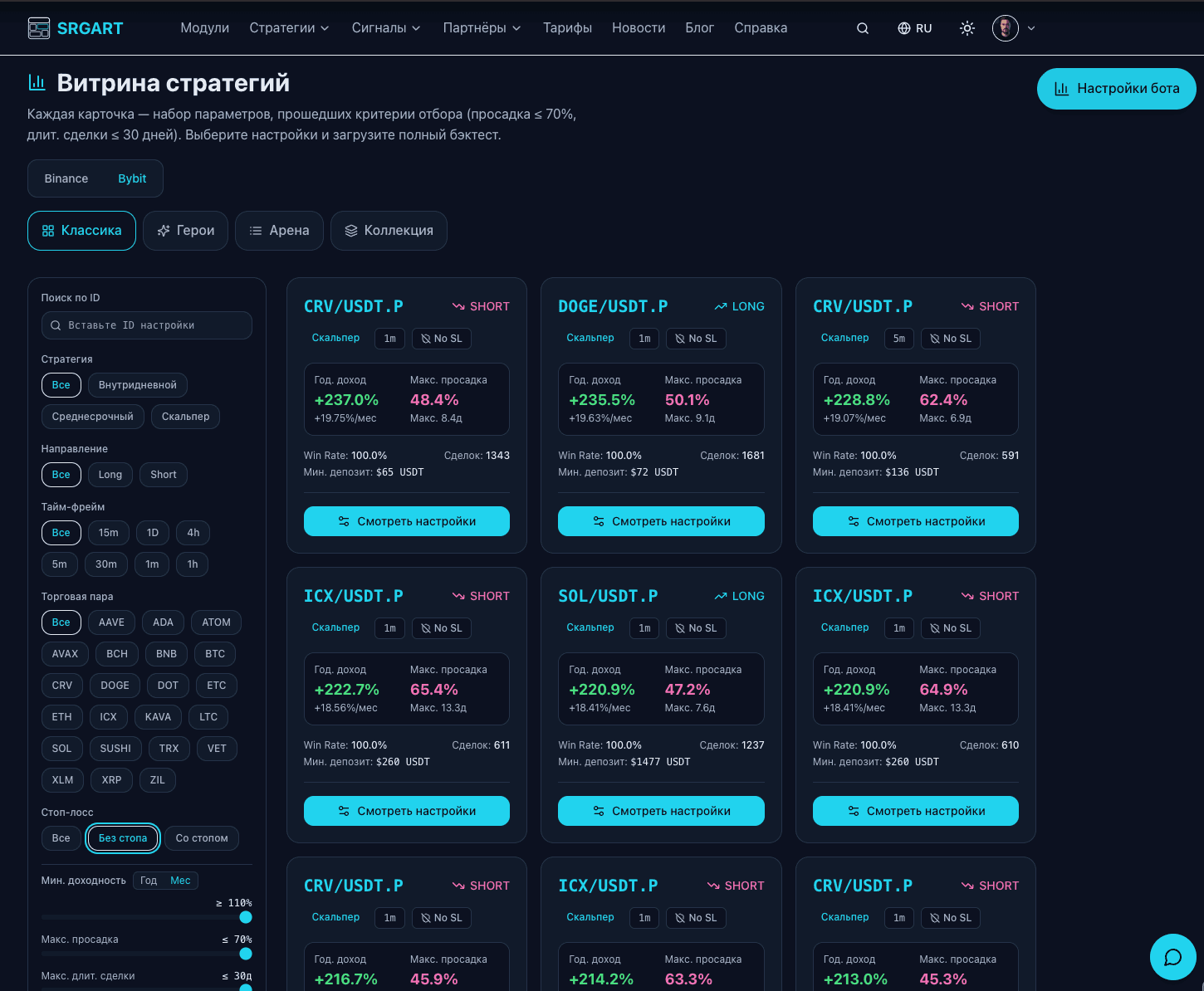 SrgArt + Veles. Настройки Binance + Bybit